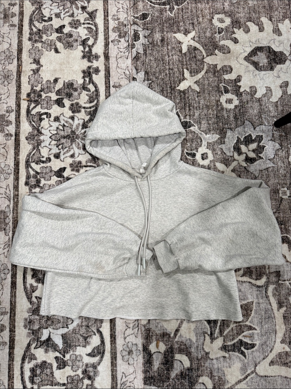 Fabletics soft and comfy cropped Light Gray Hoodie with Drawstring Hood khloe
